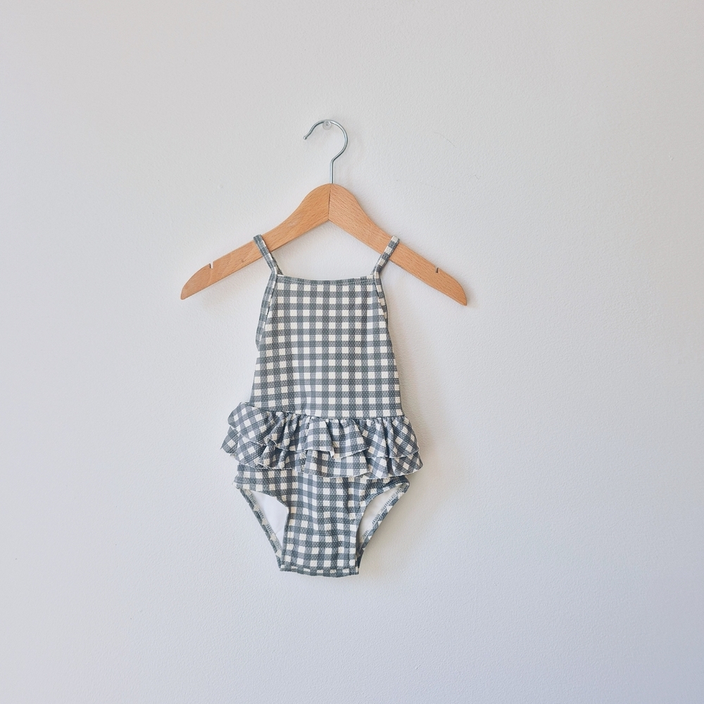 Quincy Mae Kids Swim One Piece - Gray Gingham